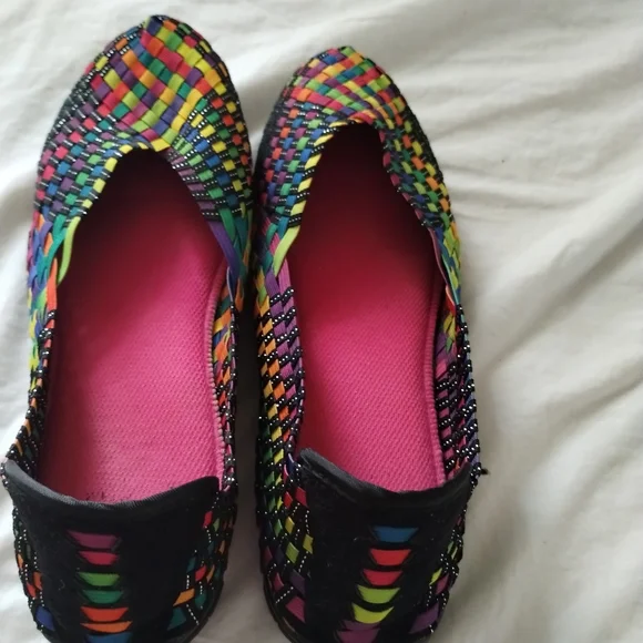 Elastic Weave Rainbow Multi-Color Ballerina Slip-On Flat Shoes - Picture 2 of 4